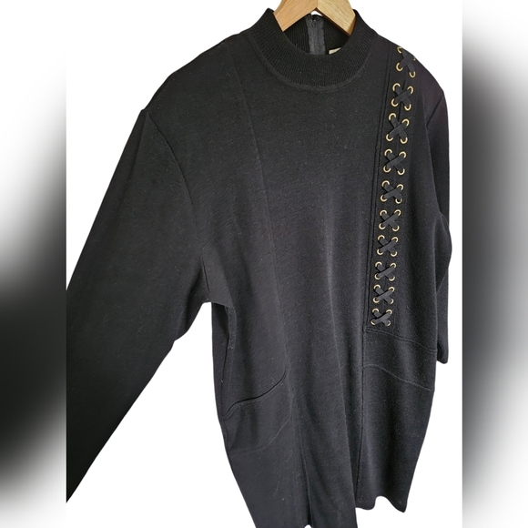 Vintage black wool blend lace up sweater dress - Picture 2 of 8